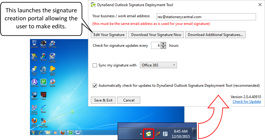 Email Signature Installer Options Screen